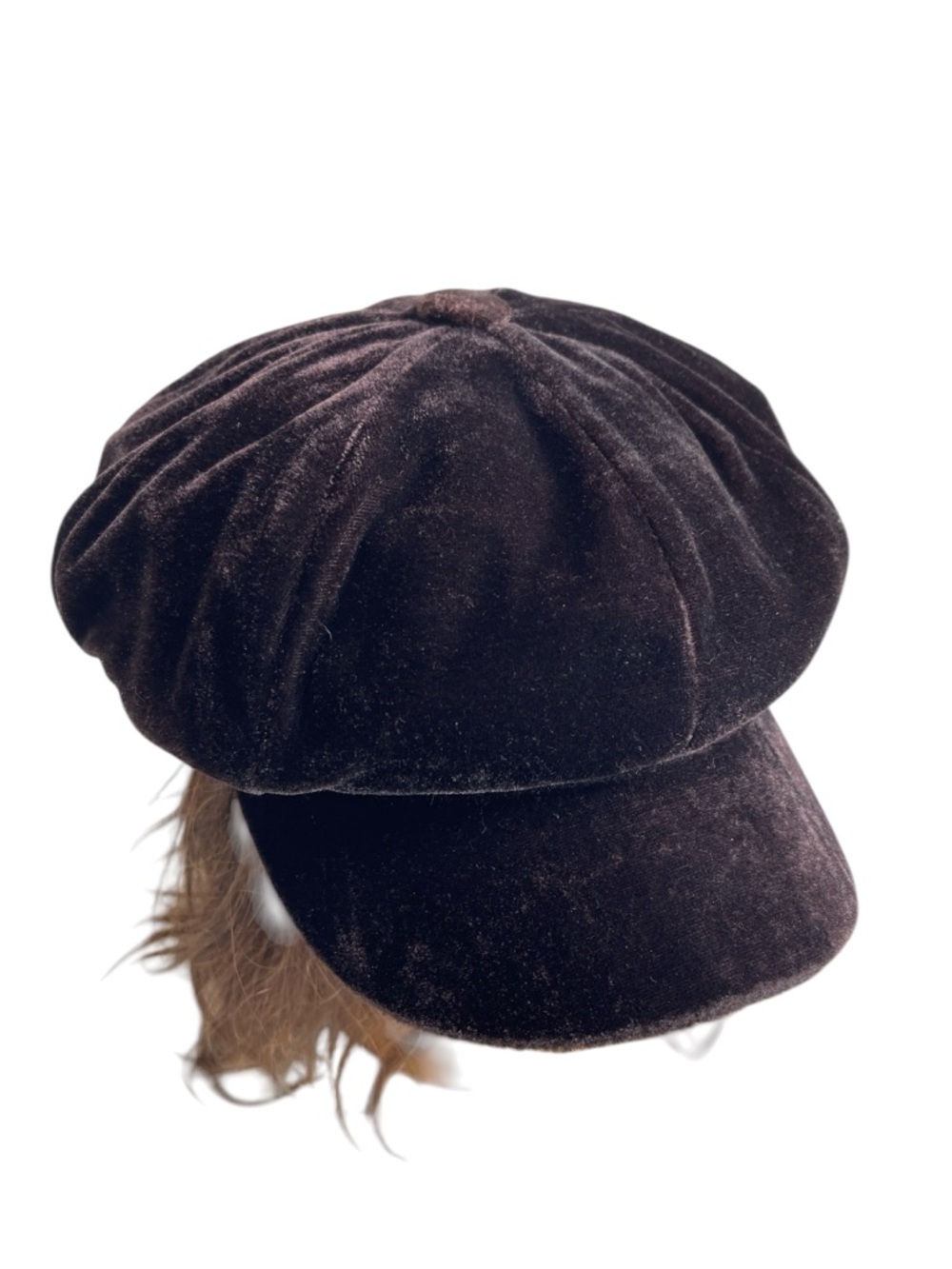 Vintage Nevada Velvet Newsboy Cap Dark Brown Fleece Lined Baker OS